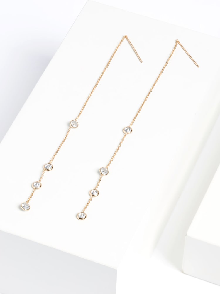 Gold Plated Sparkle Long Drop Earrings - Image 1 of 1