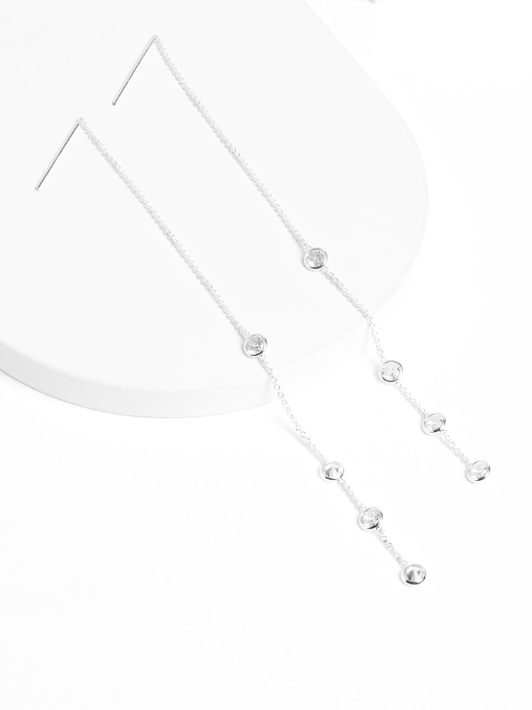 Silver Plated Sparkle Long Drop Earrings - Image 1 of 1