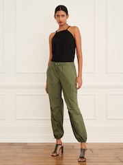 Khaki Green Embroidery Parachute Cotton Cargo Trousers - Image 1 of 6