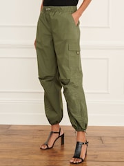 Khaki Green Embroidery Parachute Cotton Cargo Trousers - Image 2 of 6