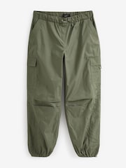 Khaki Green Embroidery Parachute Cotton Cargo Trousers - Image 5 of 6