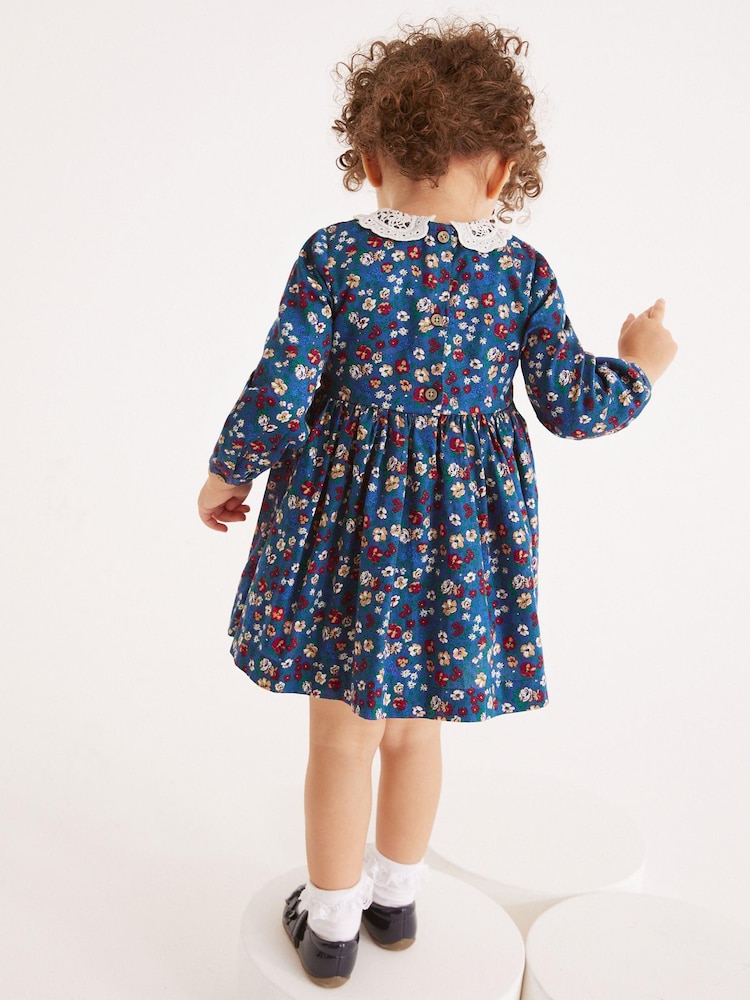 Navy Blue Floral Printed Shirred Collar Dress (3mths-8yrs) - Image 2 of 6 Navy Blue Floral Printed Shirred Collar Dress (3mths-8yrs) - Image 2 of 6