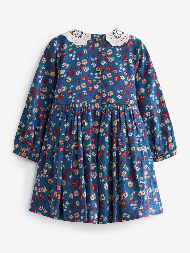 Navy Blue Floral Printed Shirred Collar Dress (3mths-8yrs) - Image 6 of 6 Navy Blue Floral Printed Shirred Collar Dress (3mths-8yrs) - Image 6 of 6