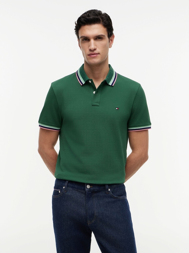 Tommy Hilfiger Green Regular Fit Tipped Polo Shirt - Image 1 of 5