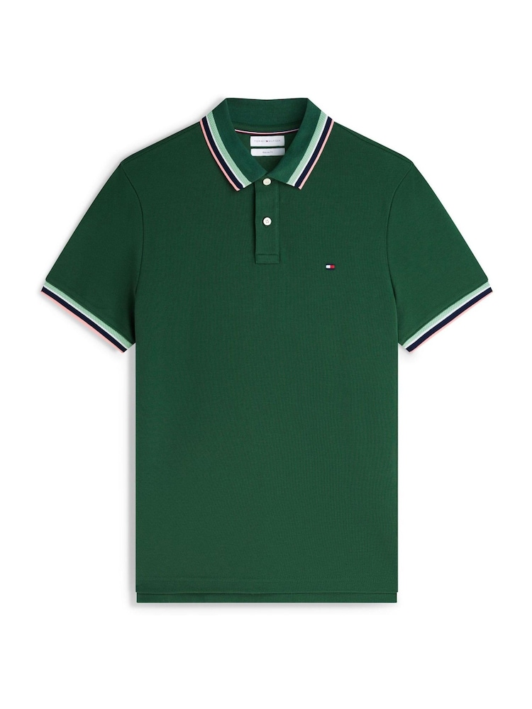 Tommy Hilfiger Green Regular Fit Tipped Polo Shirt - Image 5 of 5