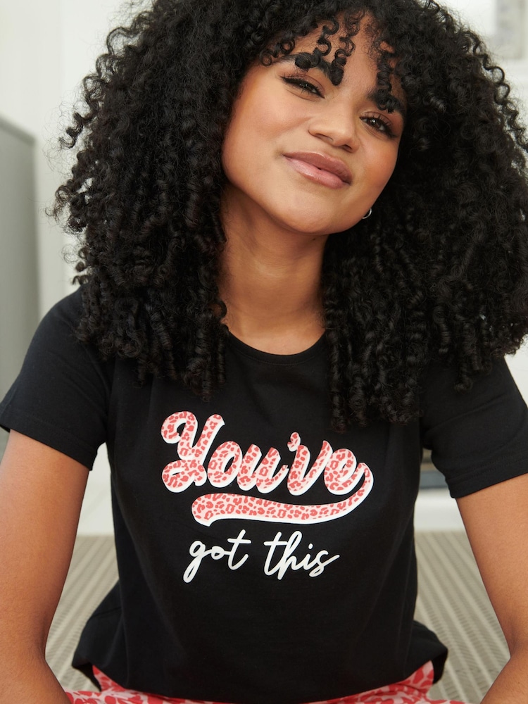 Pour Moi Red You've Got This 100% Cotton Jersey Cropped Pyjamas Set - Image 2 of 4