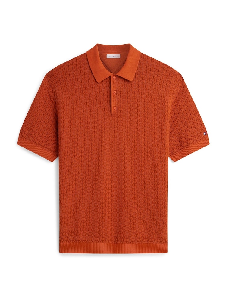 Tommy Hilfiger Orange Relaxed Fit Washed Structured Polo Shirt - Image 5 of 5
