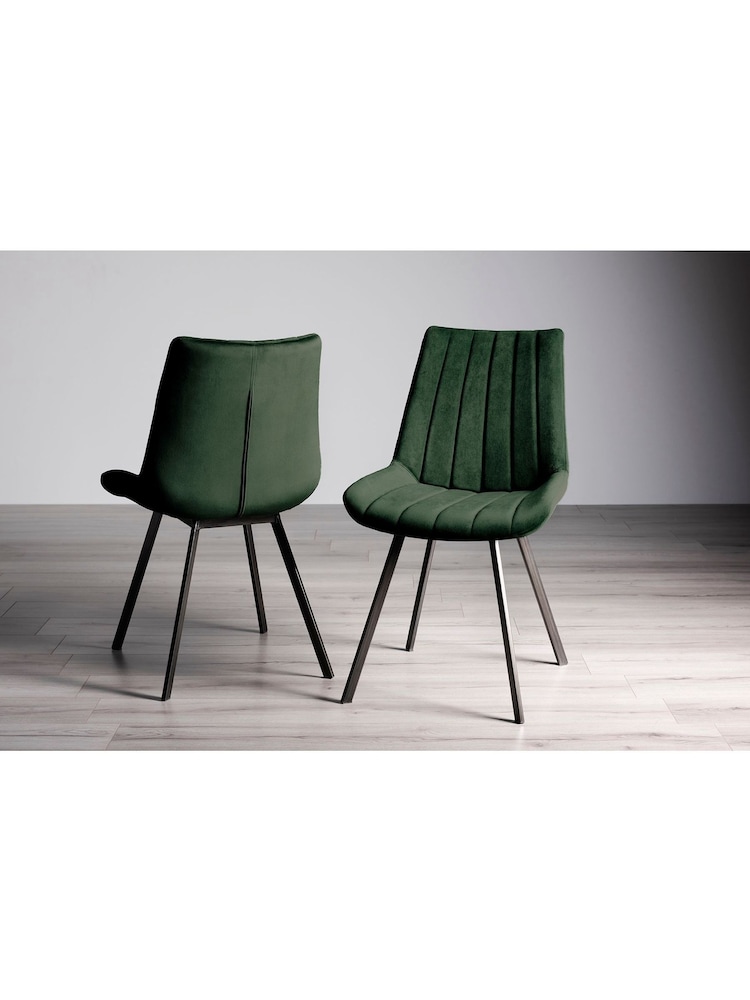 Bentley Designs Set of 2 Green Fontana Velvet Fabric Chairs - Image 2 of 4