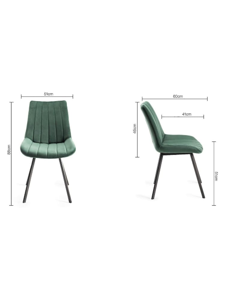 Bentley Designs Set of 2 Green Fontana Velvet Fabric Chairs - Image 4 of 4