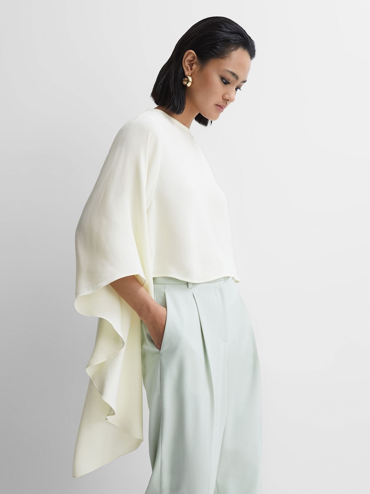 Reiss Ivory Liana Cape Crew Neck Blouse - Image 1 of 5
