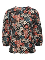 M&Co Geblümtes Top mit Puffärmeln, Schwarz - Bild 4 von 4
