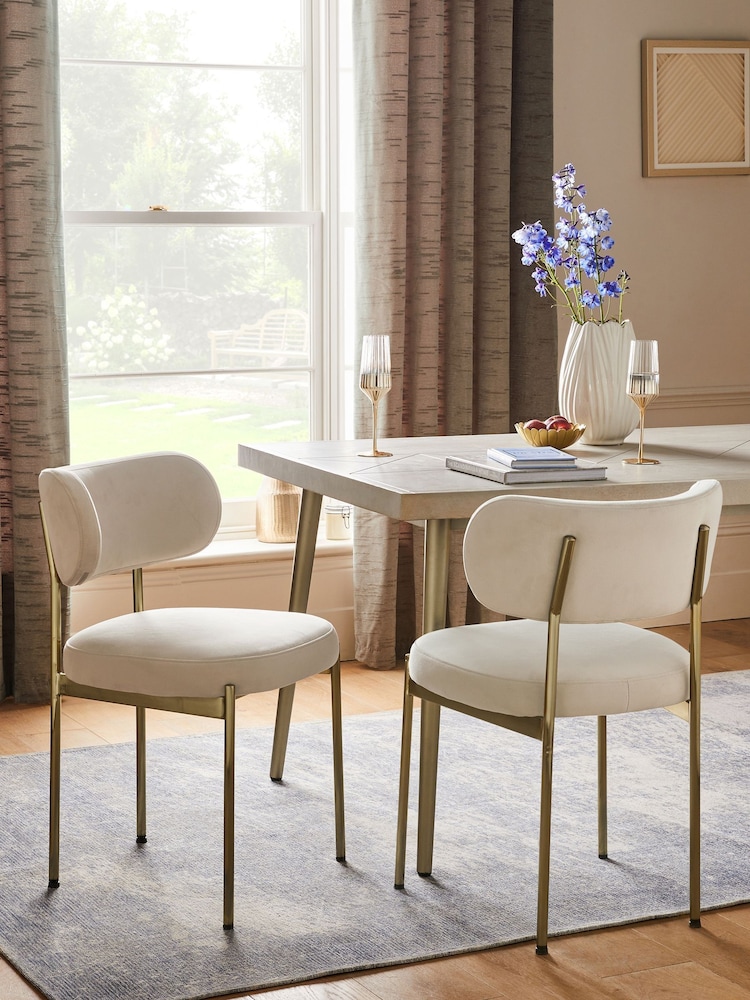Set of 2 Soft Velvet Pebble Brushed Aleia Dining Chairs - Image 1 of 7