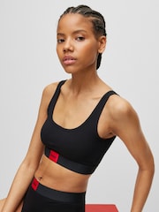 HUGO Black Stretch Cotton Box Logo Bralette - Image 3 of 5
