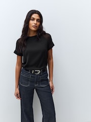Black Woven Mix Short Sleeve Raglan T-Shirt - Image 1 of 6