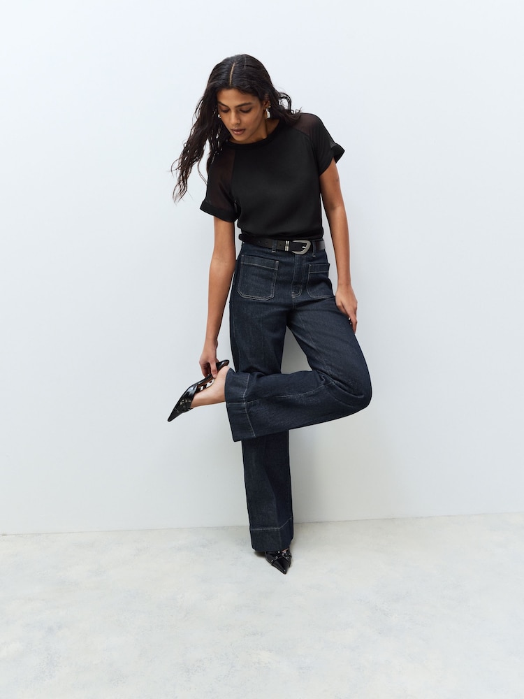 Black Woven Mix Short Sleeve Raglan T-Shirt - Image 2 of 6