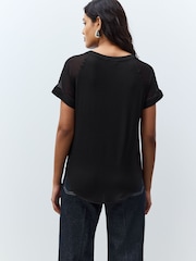 Black Woven Mix Short Sleeve Raglan T-Shirt - Image 3 of 6