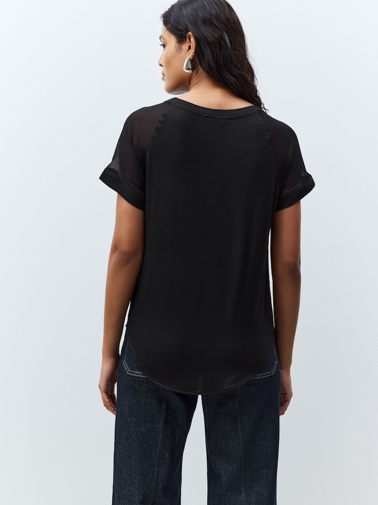 Black Woven Mix Short Sleeve Raglan T-Shirt - Image 3 of 6