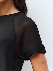 Black Woven Mix Short Sleeve Raglan T-Shirt - Image 4 of 6