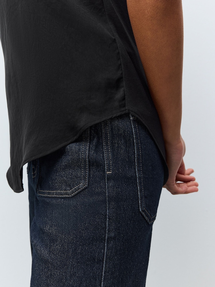 Black Woven Mix Short Sleeve Raglan T-Shirt - Image 5 of 6