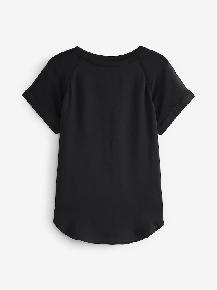 Black Woven Mix Short Sleeve Raglan T-Shirt - Image 6 of 6