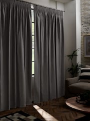 Grey Charcoal Dark Cotton Blackout/Thermal Pencil Pleat Curtains - Image 1 of 6