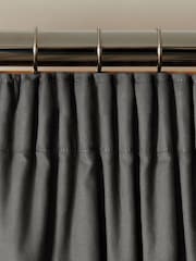 Grey Charcoal Dark Cotton Blackout/Thermal Pencil Pleat Curtains - Image 3 of 6