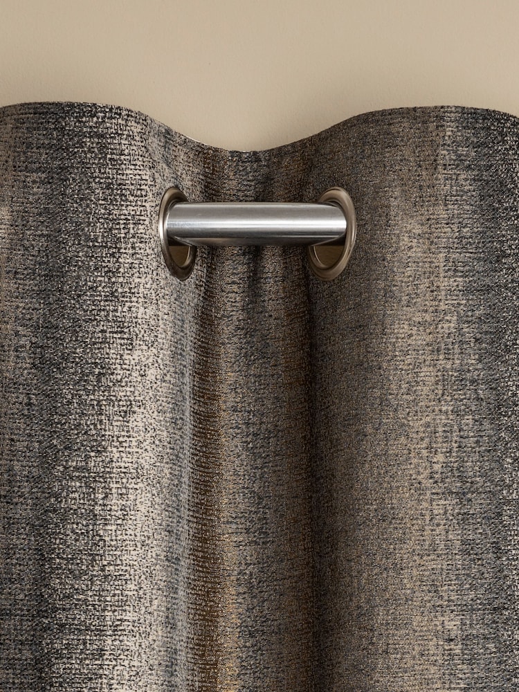 Black/Bronze Gold Metallic Stripe Eyelet Super Thermal Curtains - Image 1 of 6