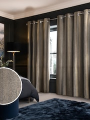 Black/Bronze Gold Metallic Stripe Eyelet Super Thermal Curtains - Image 2 of 6
