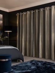 Black/Bronze Gold Metallic Stripe Eyelet Super Thermal Curtains - Image 3 of 6