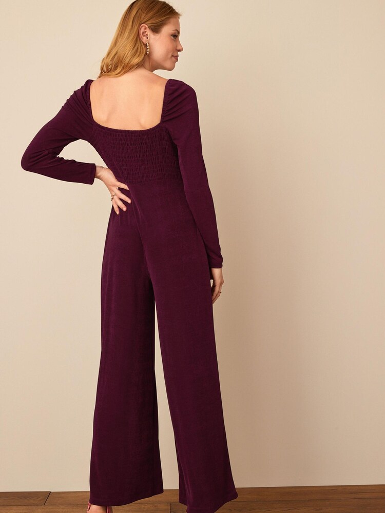 Berry Red Long Sleeve Corset Detail Jumpsuit - Image 3 of 5