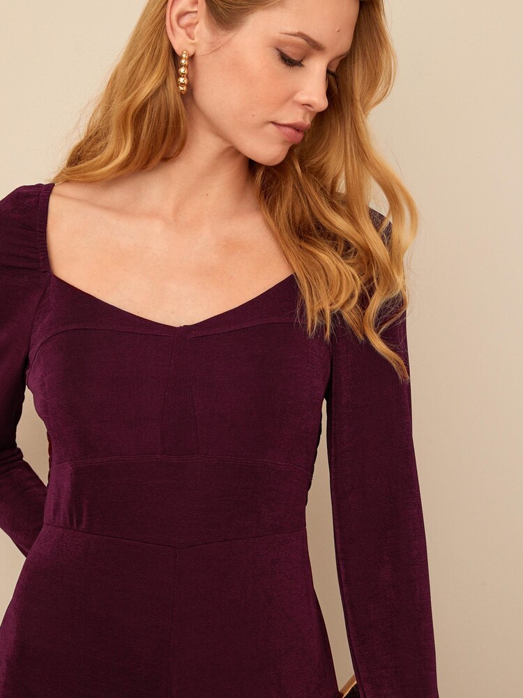 Berry Red Long Sleeve Corset Detail Jumpsuit - Image 4 of 5