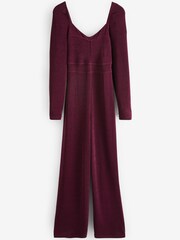 Berry Red Long Sleeve Corset Detail Jumpsuit - Image 5 of 5