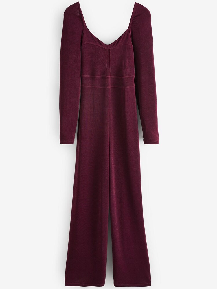 Berry Red Long Sleeve Corset Detail Jumpsuit - Image 5 of 5