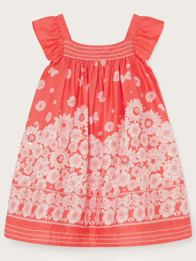 Monsoon Orange Floral Border Stitch Detail Dress - Image 1 of 3 Monsoon Orange Floral Border Stitch Detail Dress - Image 1 of 3