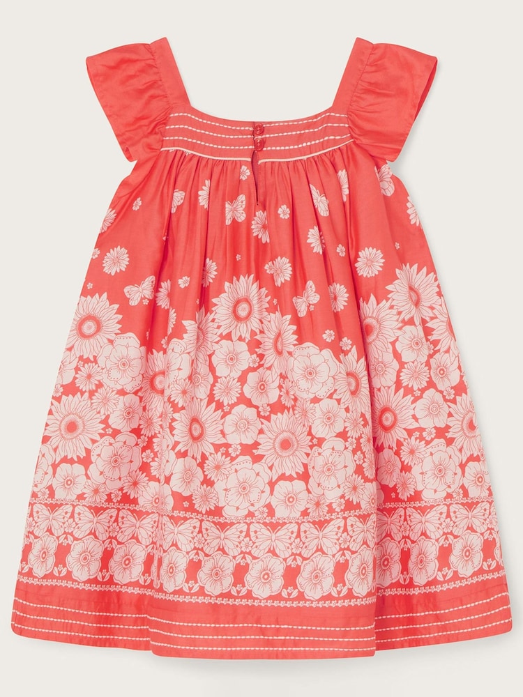 Monsoon Orange Floral Border Stitch Detail Dress - Image 2 of 3 Monsoon Orange Floral Border Stitch Detail Dress - Image 2 of 3