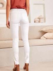 White Split Embellished Hem Power Stretch Denim Leggings - Image 4 of 5