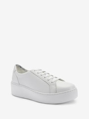 Blanco - Zapatillas de deporte con plataforma y cuña gruesa de cuero insignia de Forever Comfort® - Imagen 3 de 5