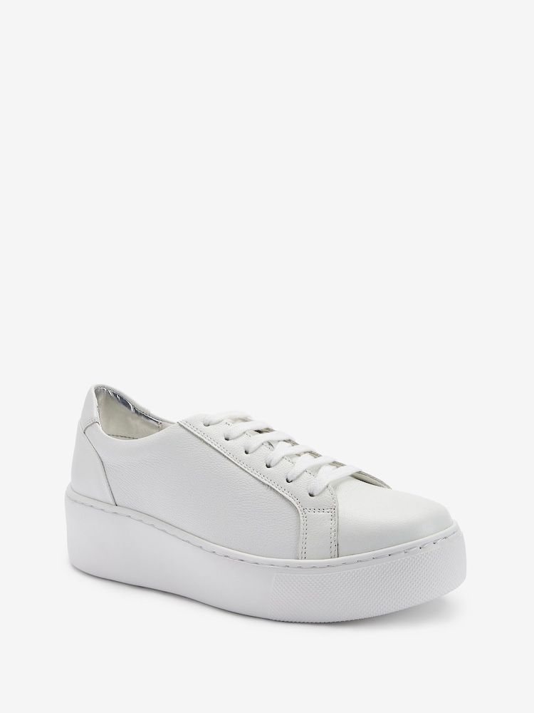 White Lace Up Signature Forever Comfort® Leather Chunky Wedge Platform Trainers - Image 3 of 5