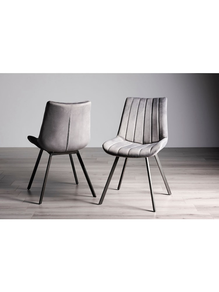 Bentley Designs Set of 2 Grey Fontana Velvet Fabric Chairs - Image 2 of 4