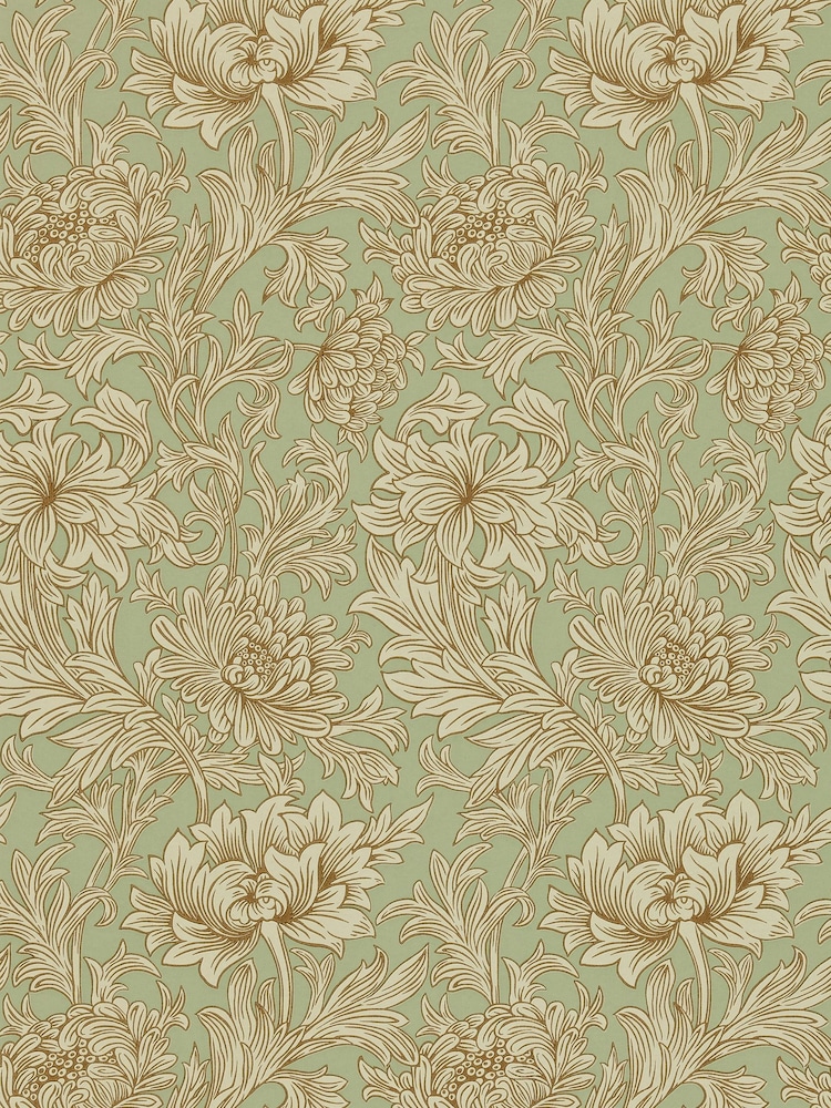 Morris & Co. Green Chrysanthemum Toile 10.05M Wallpaper - Image 2 of 2