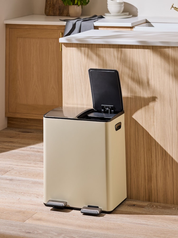 Cream 40L 3 compartment Recycling Soft Close Pedal Bin - Image 2 of 4