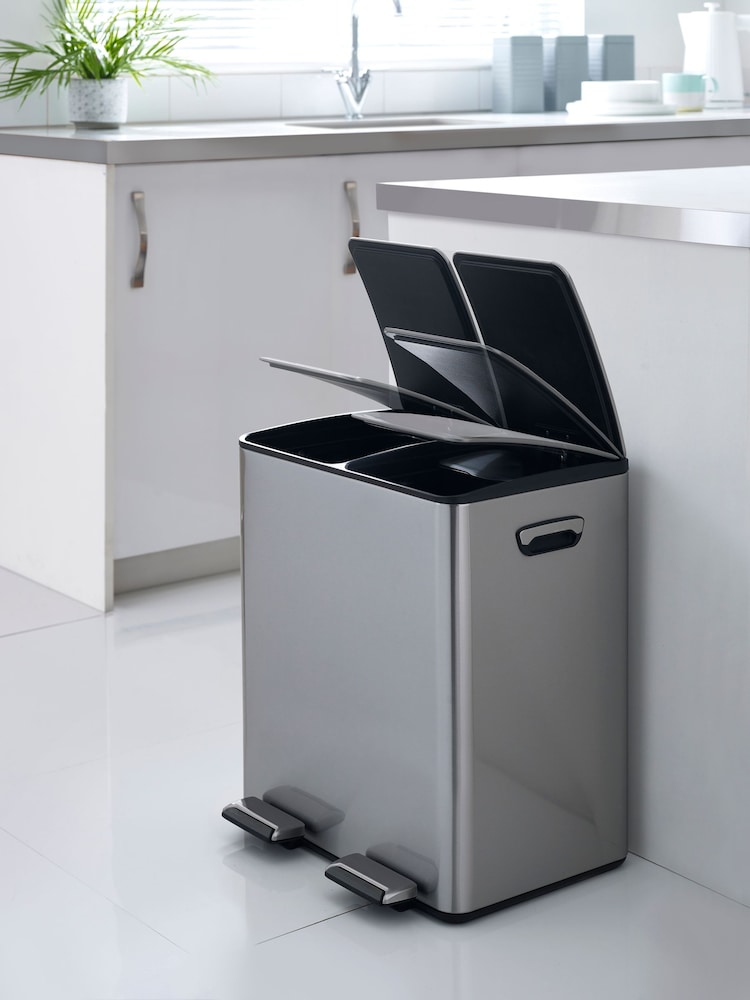 Chrome 40L 3 compartment Recycling Soft Close Pedal Bin - Image 2 of 8