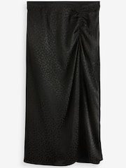 Black Satin Jacquard Ruched Midi Skirt - Image 1 of 1