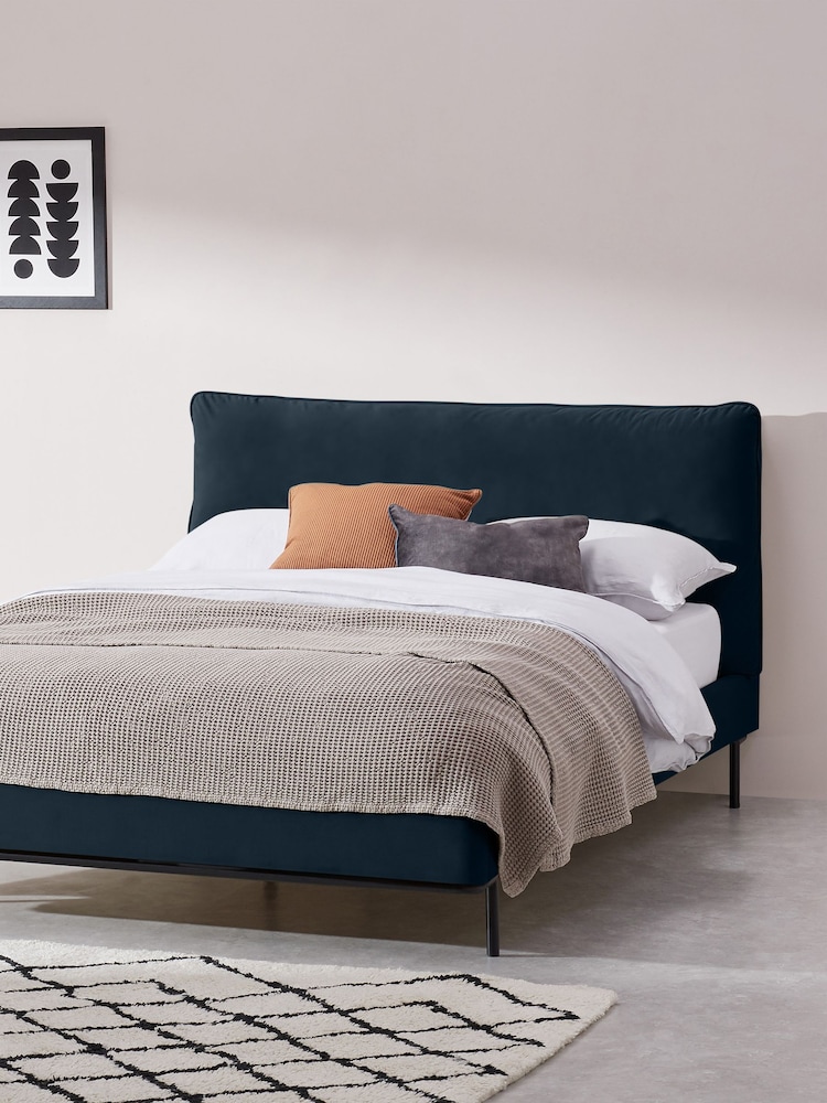MADE.COM Navy Harlow Bed Frame in Velvet - Image 1 of 3