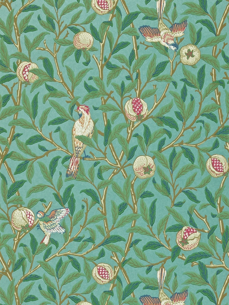 Morris & Co. Green Bird Pomegranate 10.05M Wallpaper - Image 1 of 1