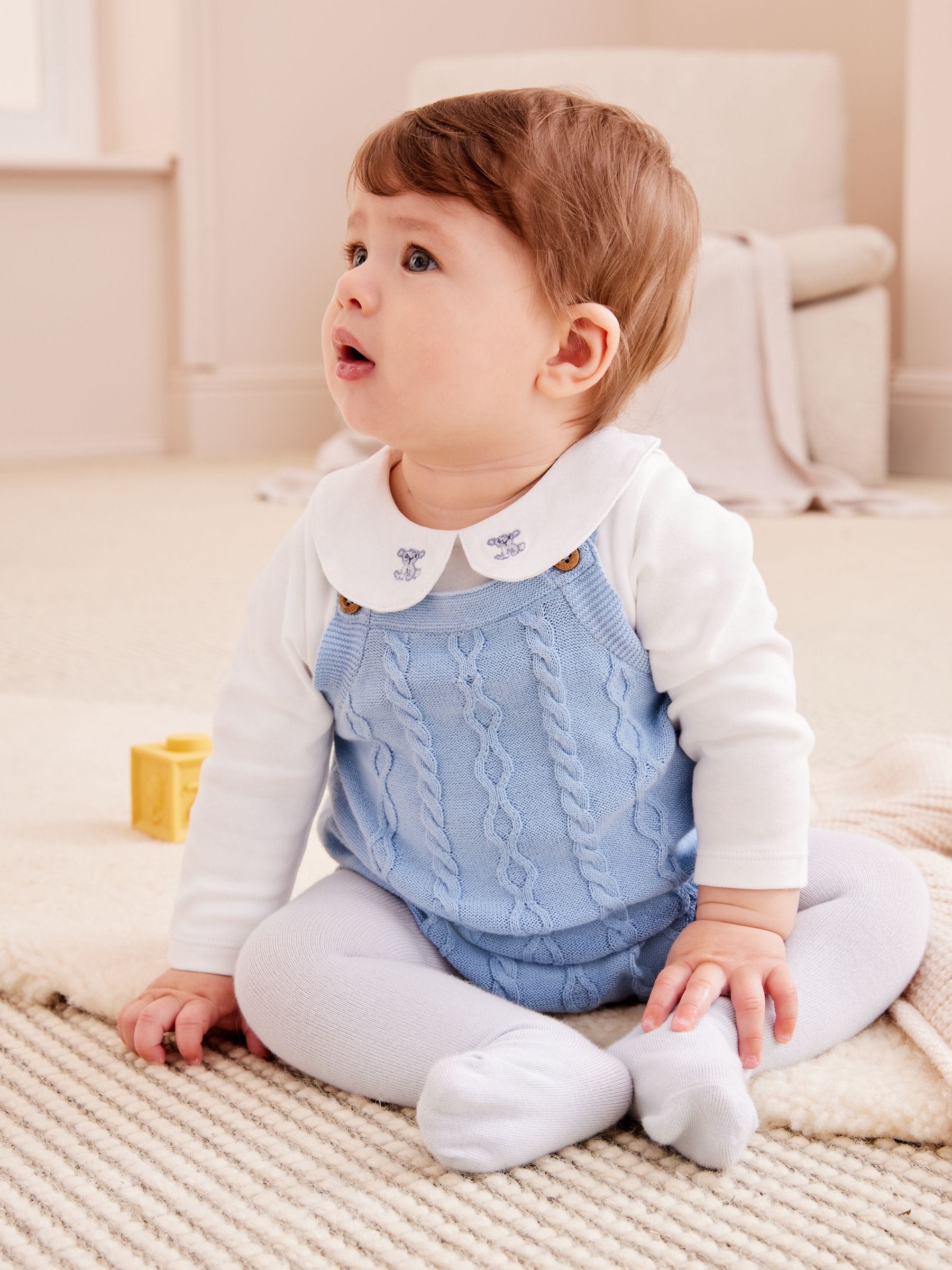 Buy Blue Baby Knitted Rompersuit Bodysuit And Tights Set 0mths 2yrs from Next Luxembourg