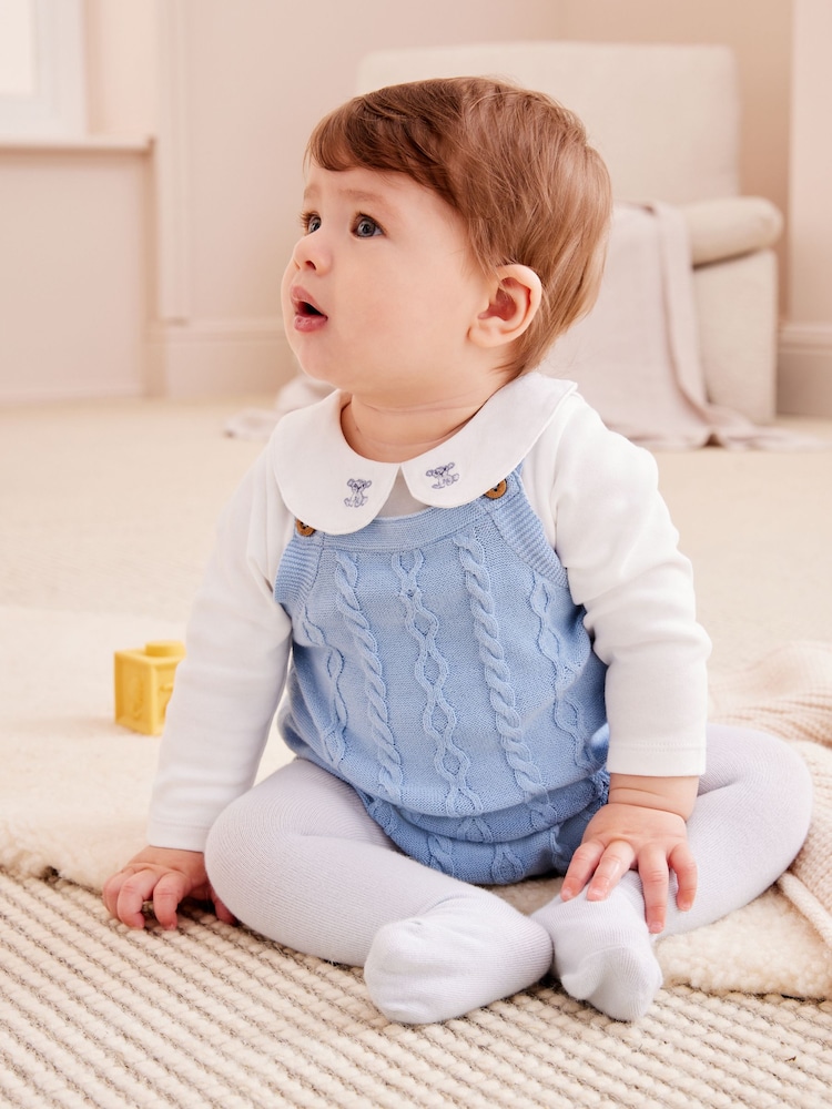 Bleu - Ensemble barboteur, body et collants en maille bébé (0 mois-2 ans) - Image 1 of 4