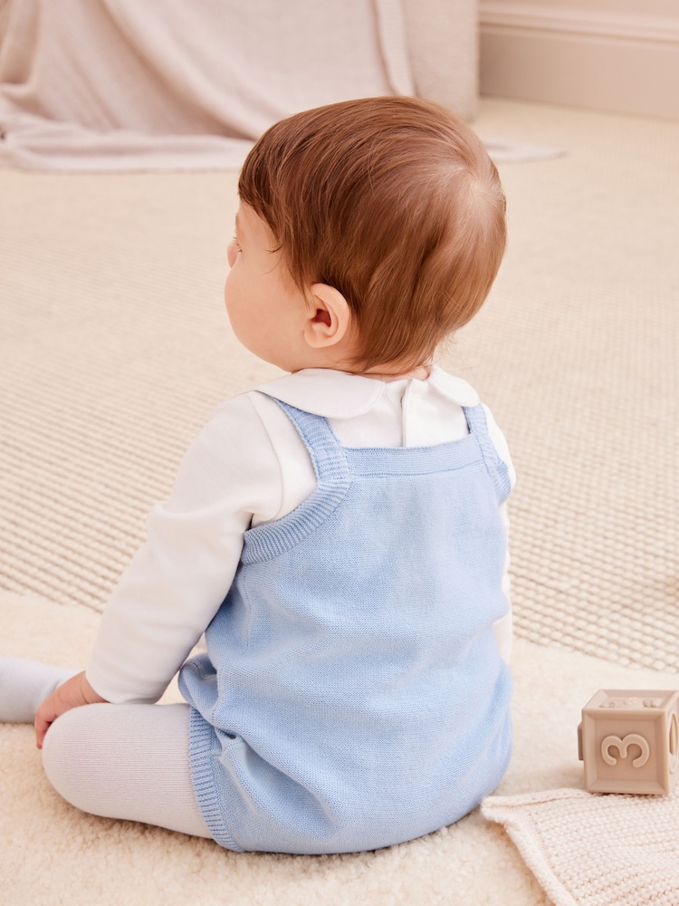 Bleu - Ensemble barboteur, body et collants en maille bébé (0 mois-2 ans) - Image 2 of 4