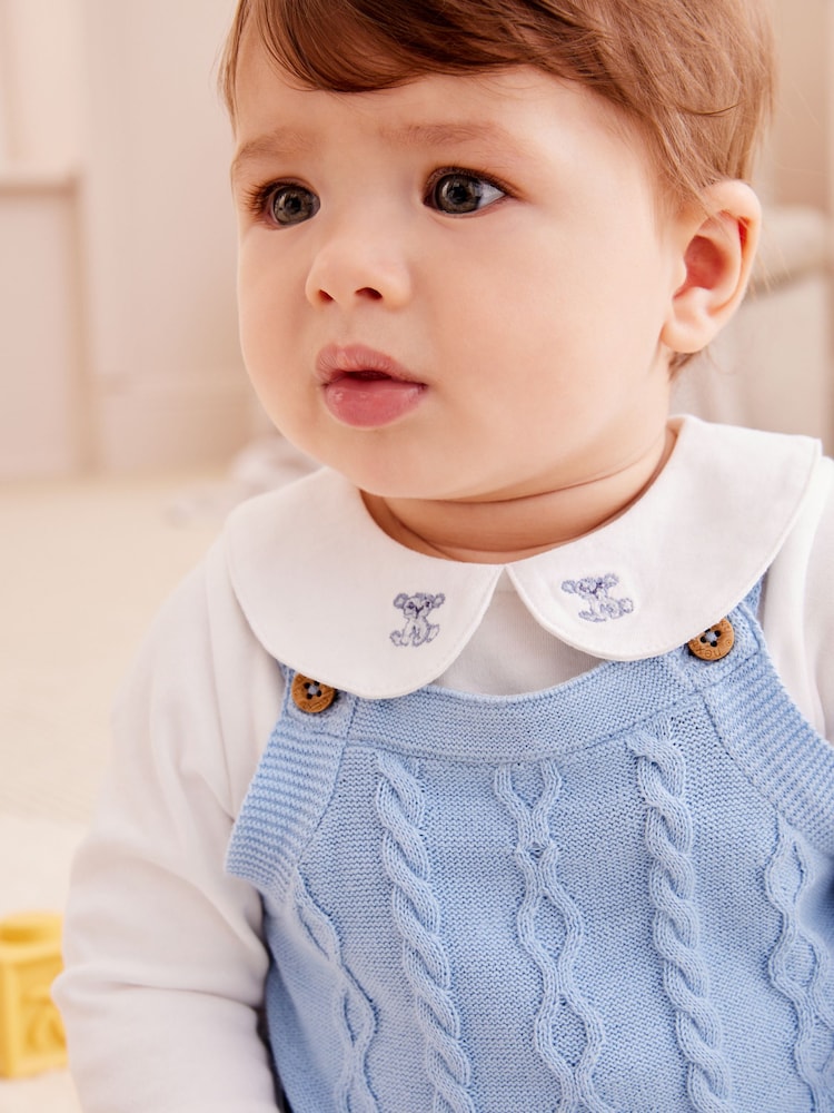 Bleu - Ensemble barboteur, body et collants en maille bébé (0 mois-2 ans) - Image 4 of 4
