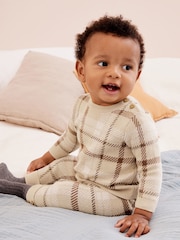Brown Check Knitted Baby 2 Piece Set (0mths-2yrs) - Image 1 of 9